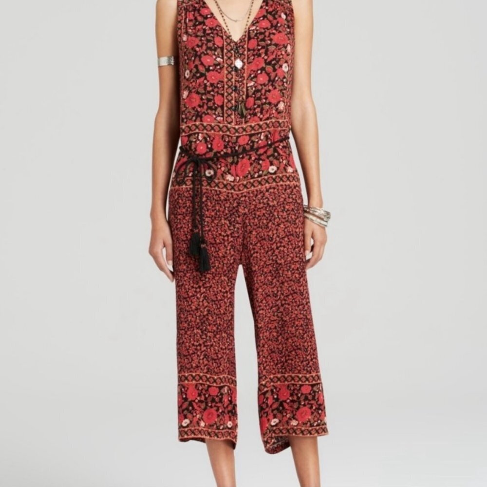 Free People RED FLORAL CULOTTES Jumpsuit S